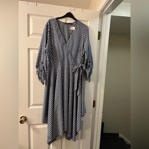 Misses long sleeve scarf tail striped dress